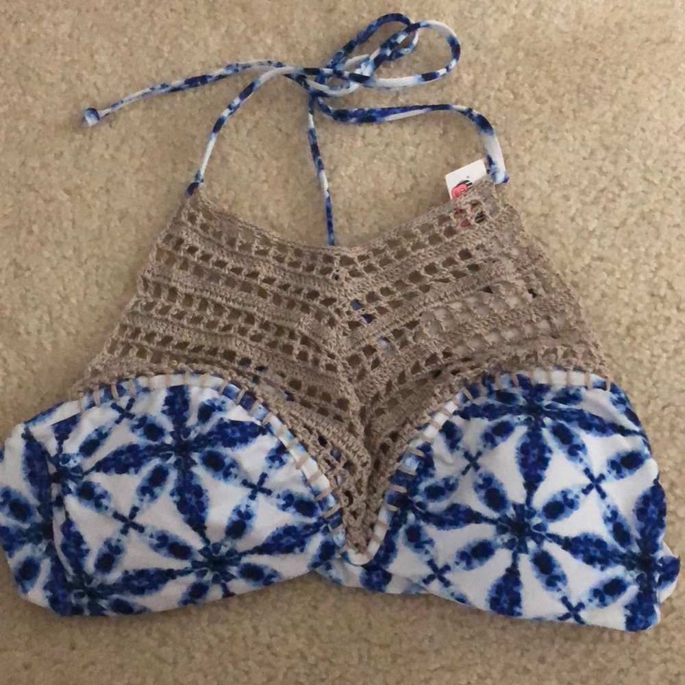 Blue and white halter top